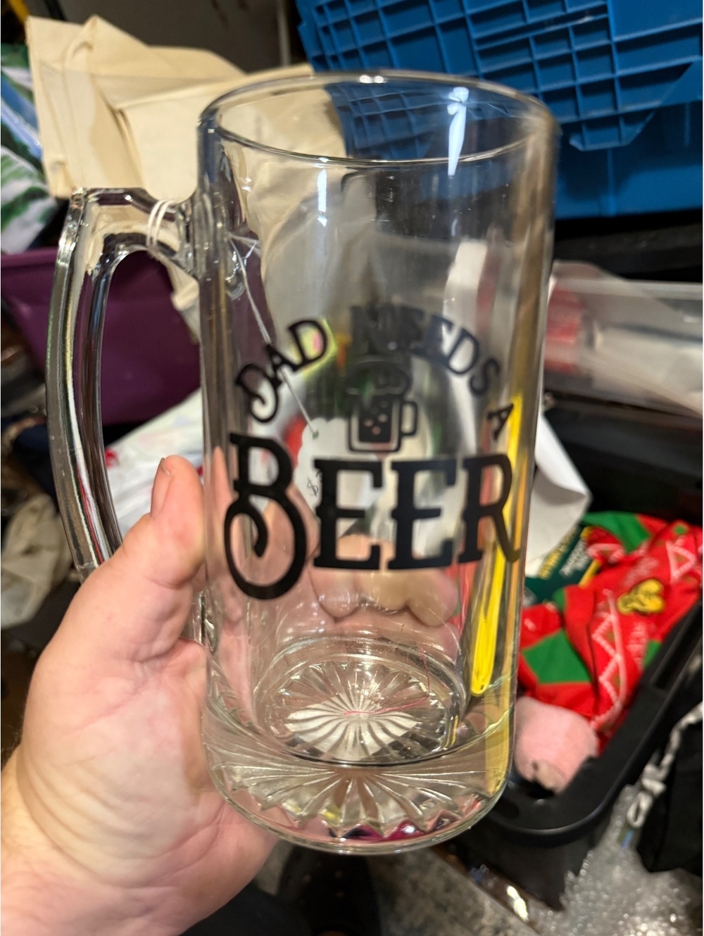 Clear Glass Beer Mug with 'Dad Needs a Beer' Text